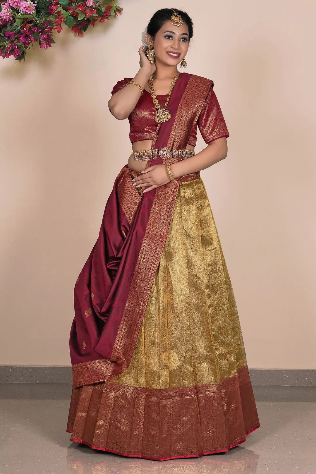 Gold Traditional Tissue Silk Lehenga Choli For Women