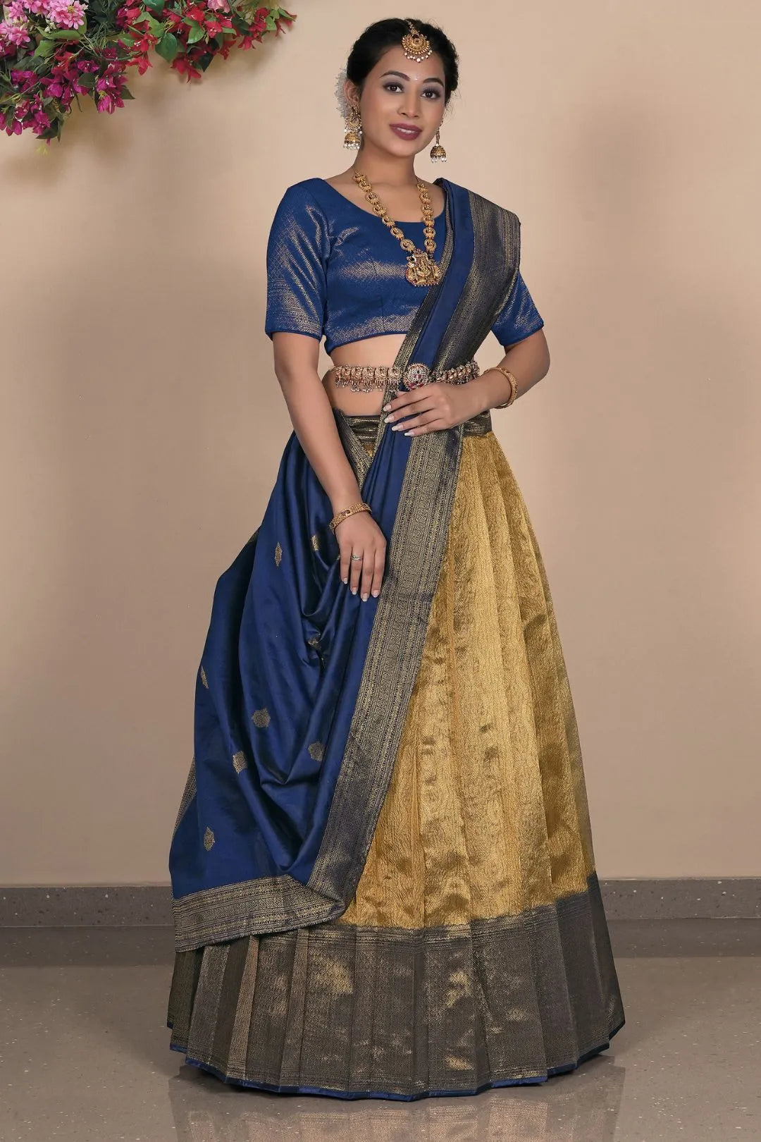 Gold Traditional Zari Tissue Silk Lehenga Choli