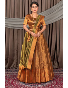Gold Pure Two Tone Zari Tissue Pattu Half Saree For Women