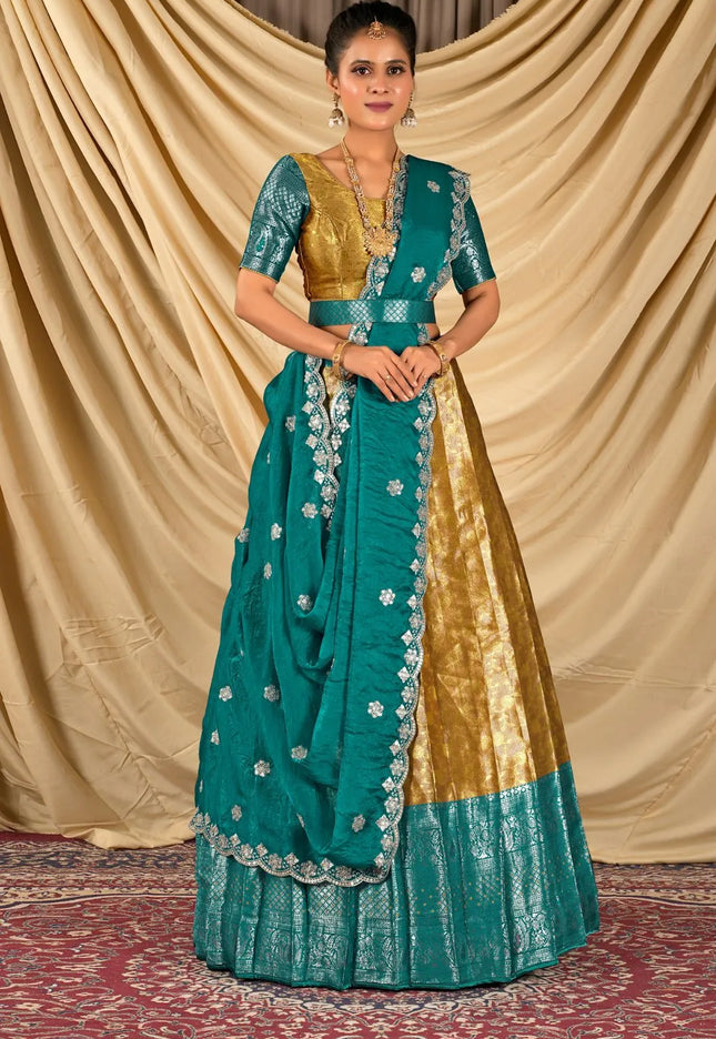 Gold Zari Tissue Half Saree with Zari Woven For Women