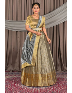 Gray Pure Two Tone Zari Tissue Pattu Half Saree For Women