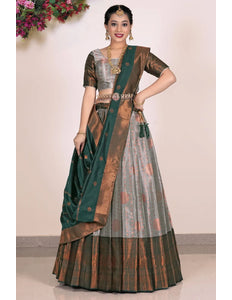 Gray Banarasi Silk Half Saree Lehenga For Women
