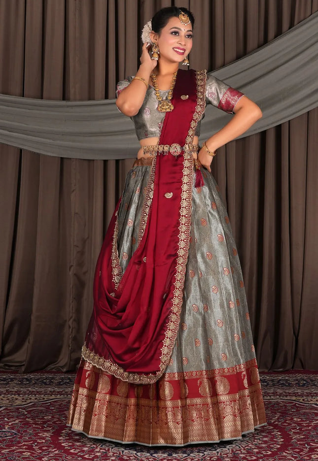 Gray Banarasi Silk Lehenga Choli with Dupatta