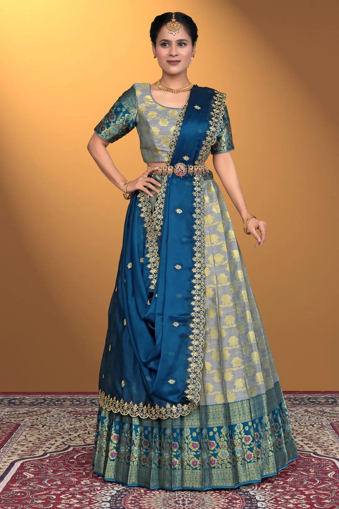 Gray Banarasi Silk Lehenga Design For Women
