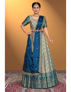 Gray Banarasi Silk Lehenga Design For Women
