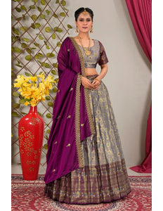 Gray Banarasi Zari Silk Lehenga Choli for Women