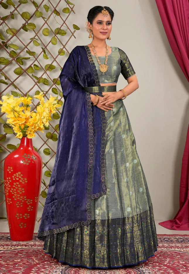 Gray Latest Lehenga Choli in Jacquard Banarasi Silk