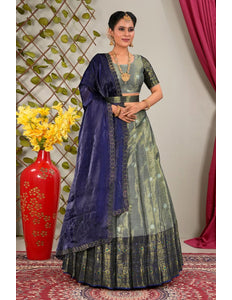 Gray Latest Lehenga Choli in Jacquard Banarasi Silk