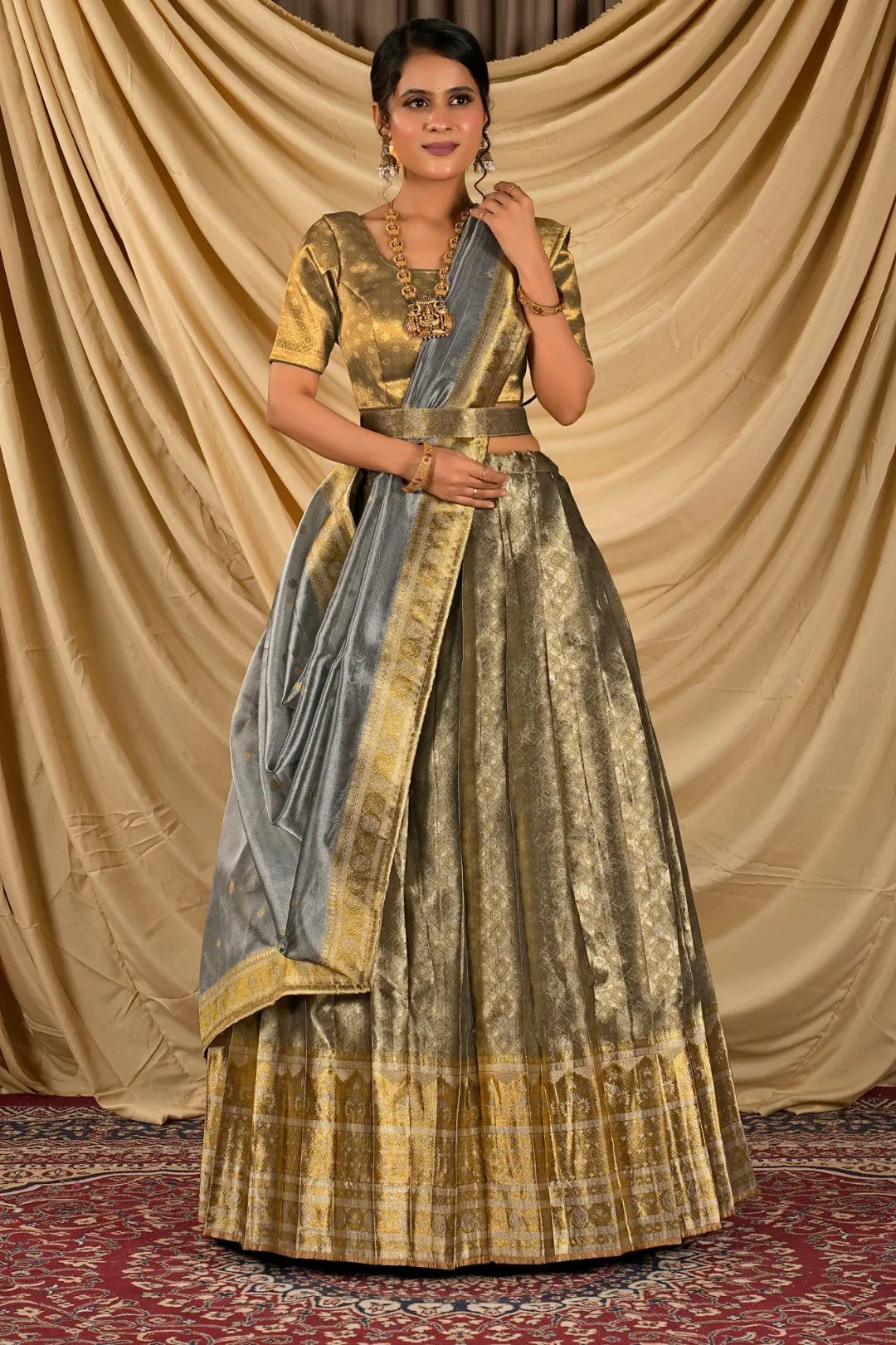 Gray Pure Two Tone Zari Tissue Lehenga Choli For Women
