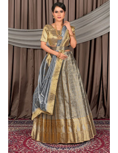 Gray Pure Two Tone Zari Tissue Pattu Half Saree For Women