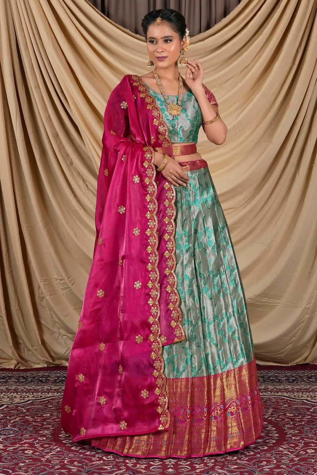 Gray Zari Silk Pattu Lehenga Choli With Zari Woven