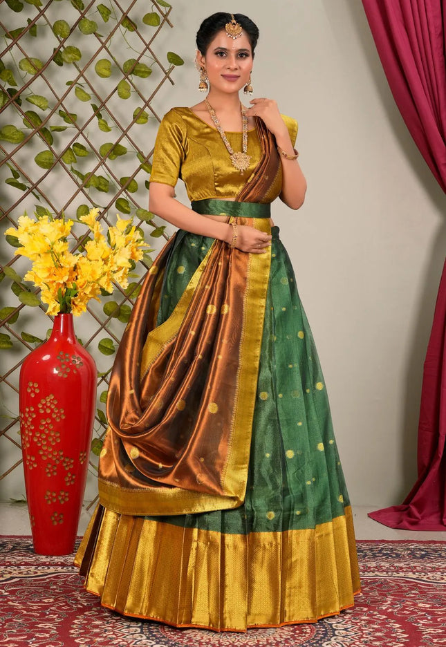 Green Banarasi Silk Half Saree For Women