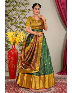 Green Banarasi Silk Half Saree For Women