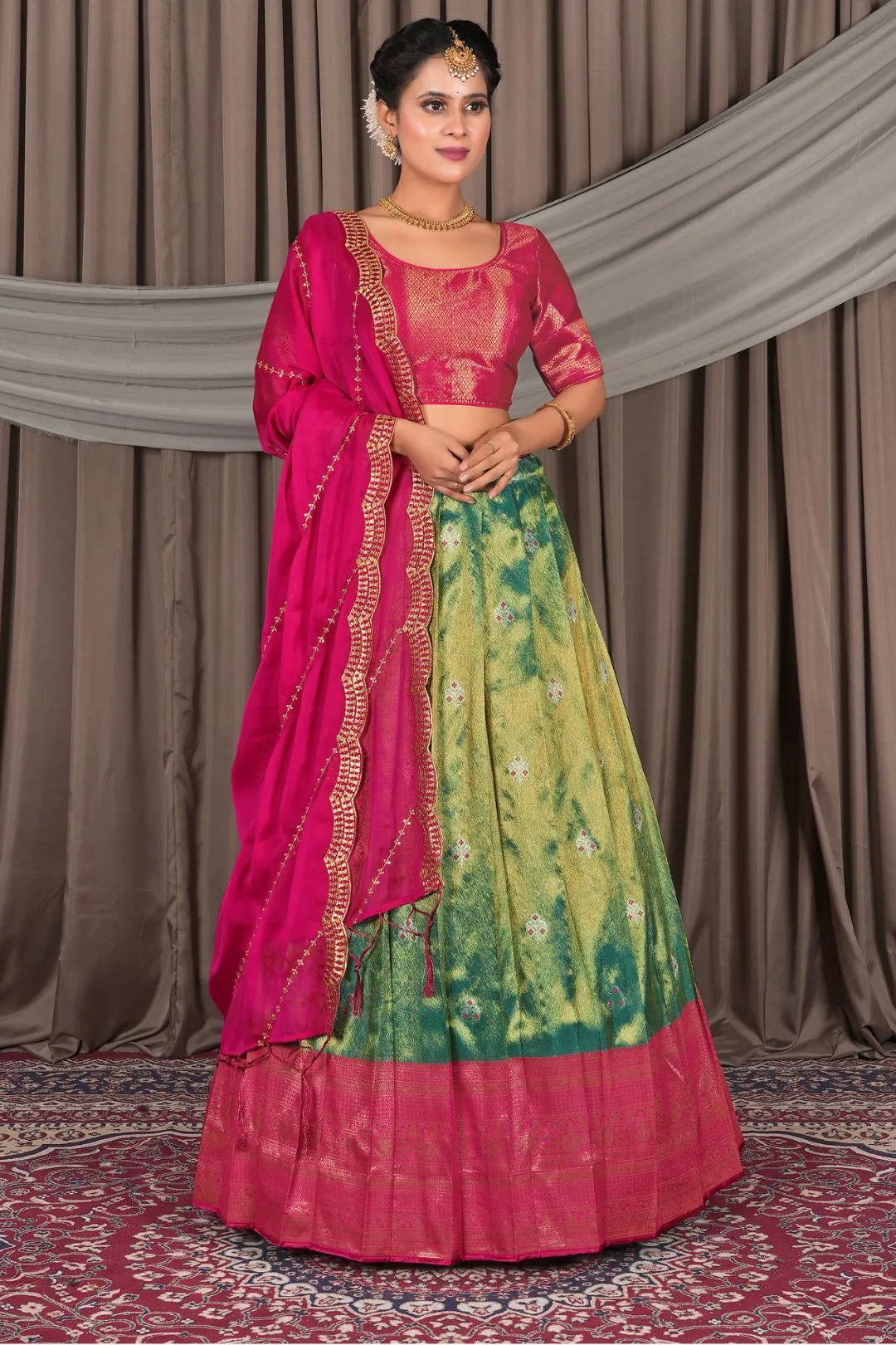 Green Banarasi Silk Lehenga Choli In Festival