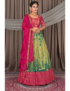 Green Banarasi Silk Lehenga Choli In Festival