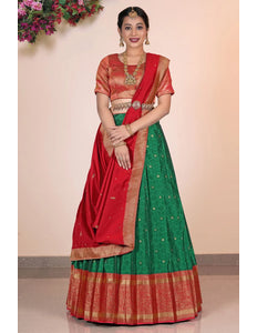Green Banarasi Silk Pattu Pavadai For Women