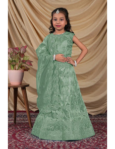 Green Colour Kids Readymade Lehenga Choli