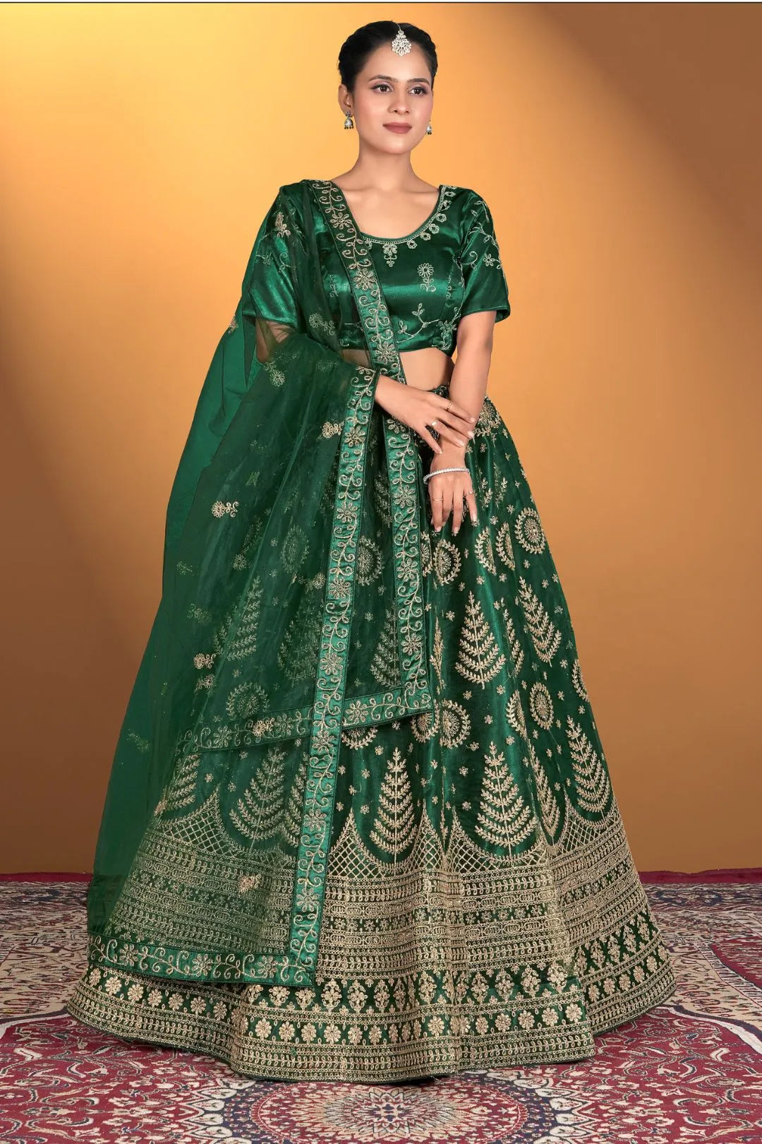 Green Net Lehenga Choli For Women With Embroidery Work