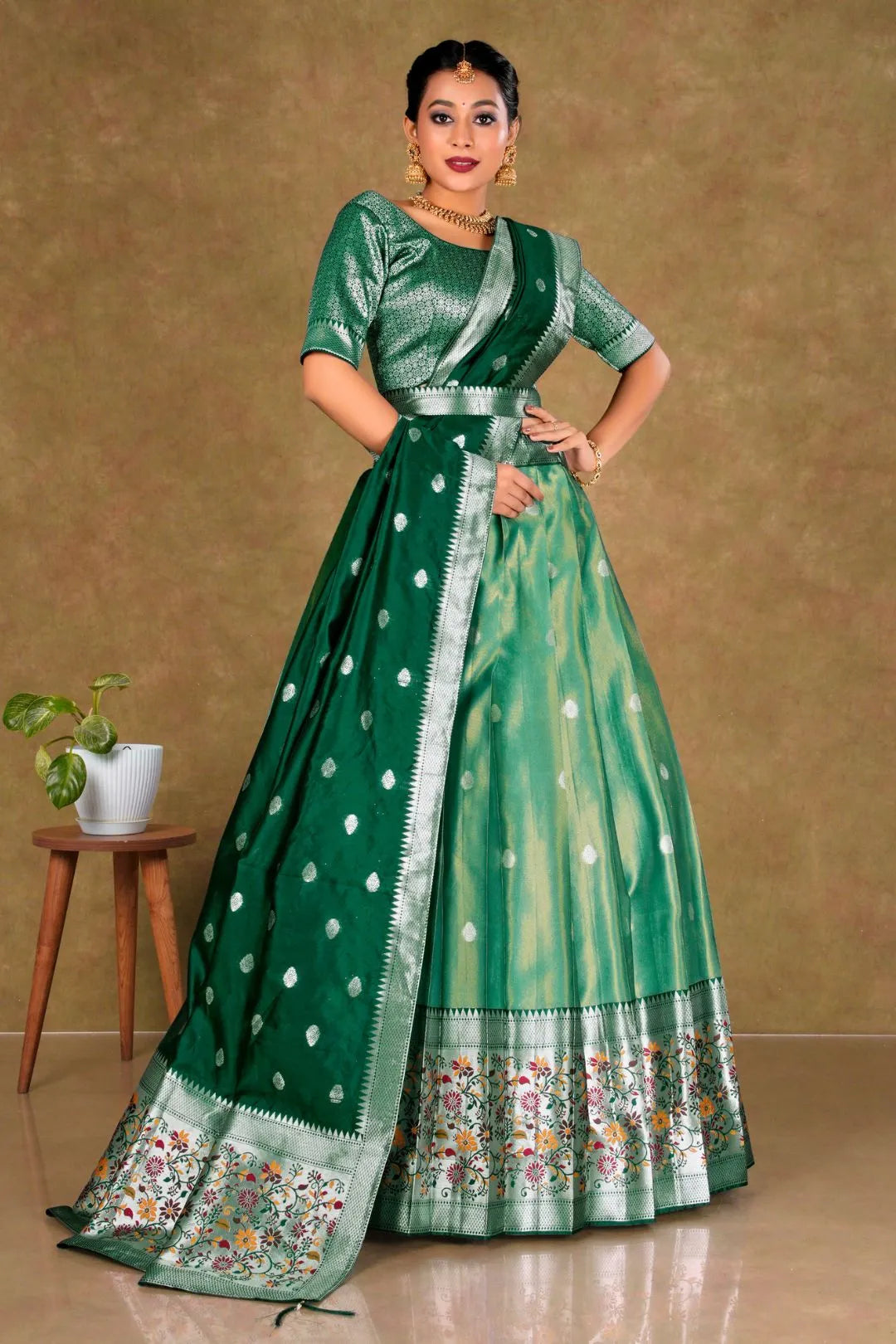 Green Simar Chiffon Lehenga Choli with Banarasi Dupatta