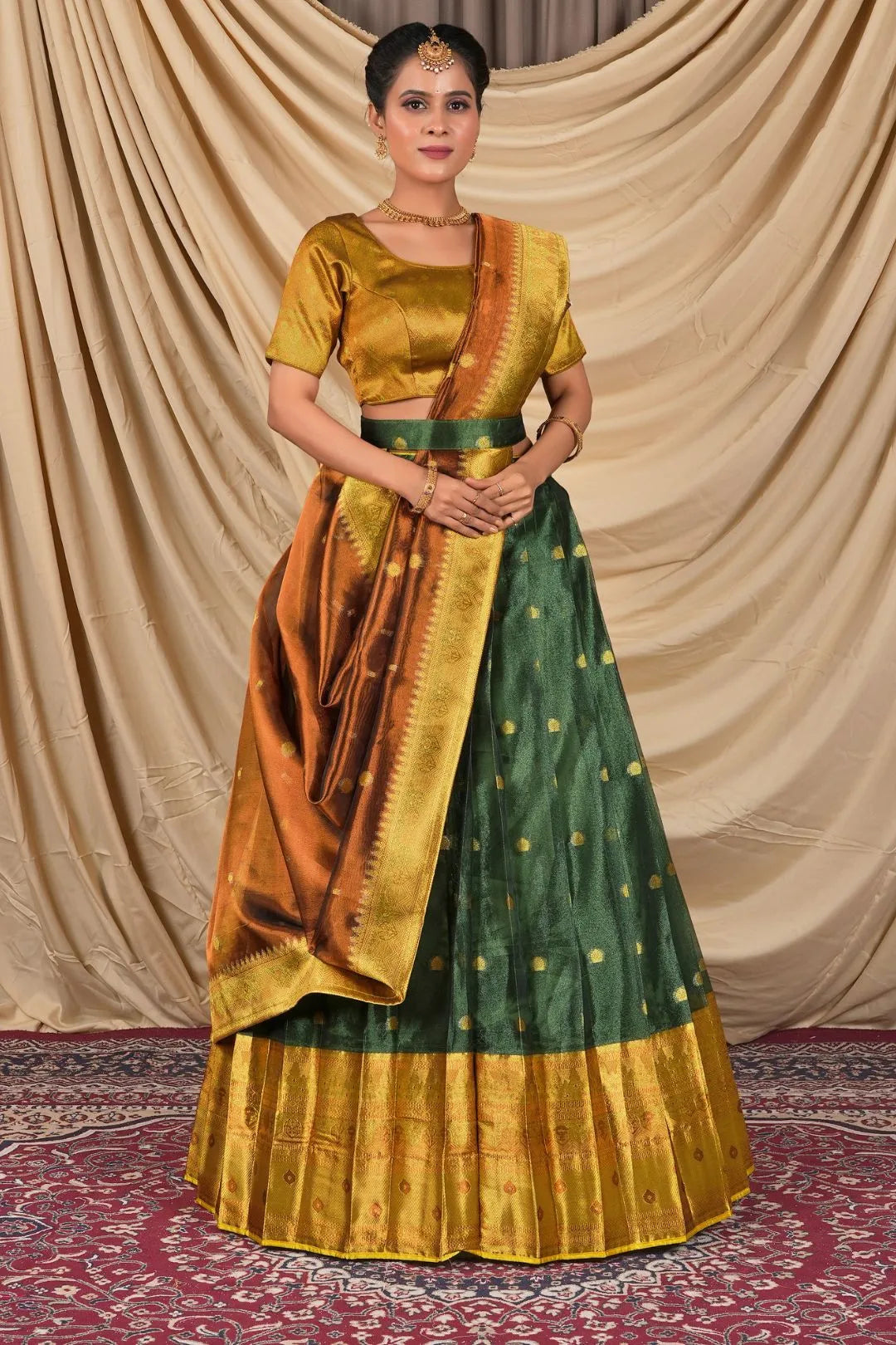 Green Tissue Silk Pattu Lehenga Choli For Women