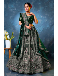 Green Velvet Designer Bridal Lehenga Choli with Double Dupatta