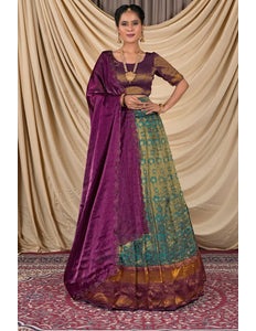 Green Zari Tissue Silk Lehenga Choli For Women
