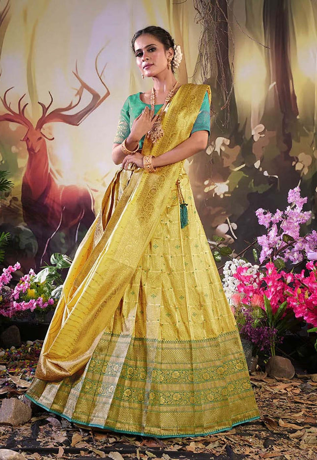 Yellow Traditional Banarasi Lehenga