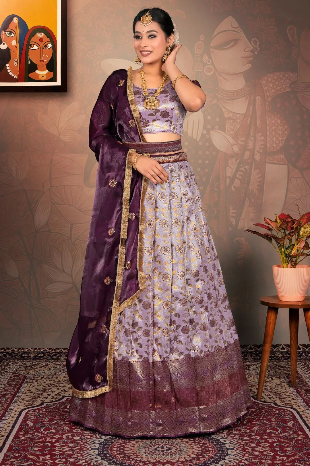 Lavender Banarasi Jacquard Silk Lehenga Choli for Women