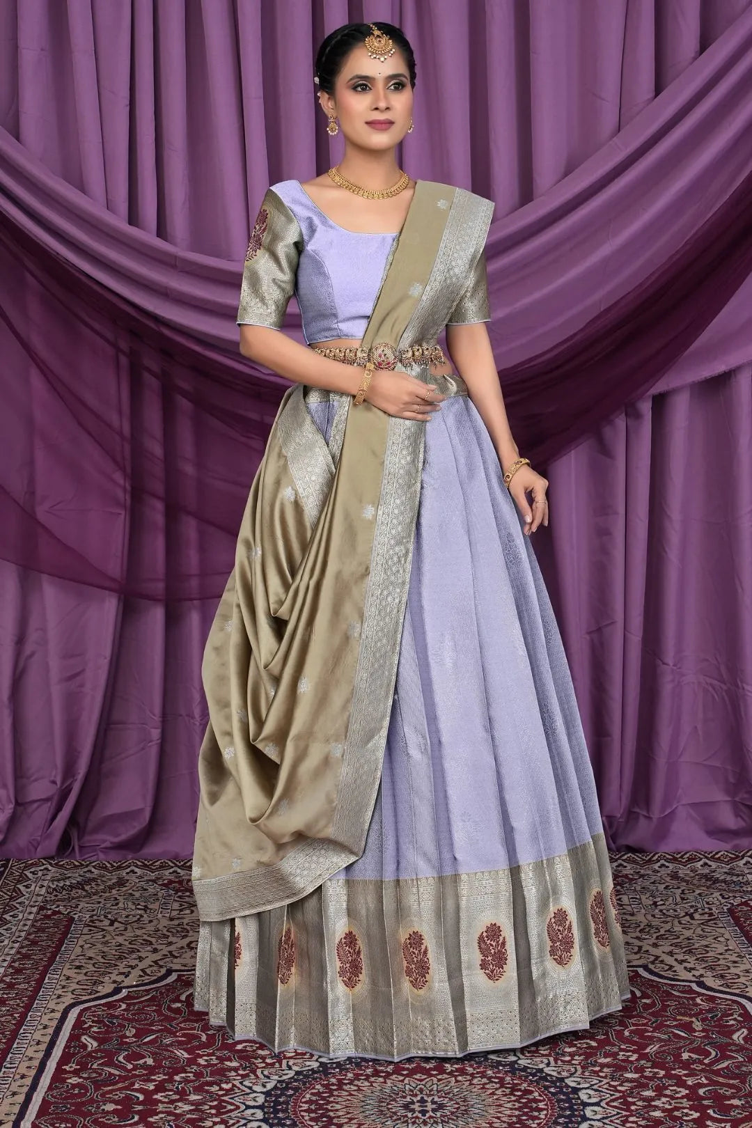 Lavender Banarasi Silk Zari Work Lehenga Choli For Women