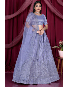 Lavender Embroidery Work Net Lehenga Choli