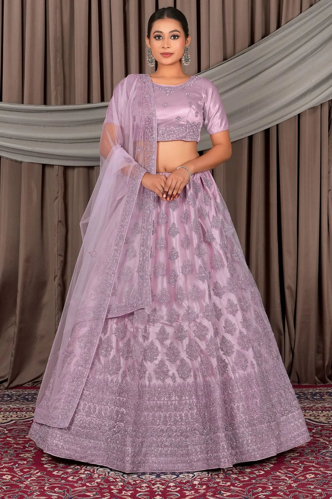 Lavender Latest Net Lehenga Choli For Women