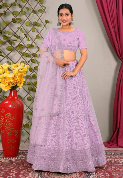 Lavender Latest Net Lehenga Choli Set Wedding