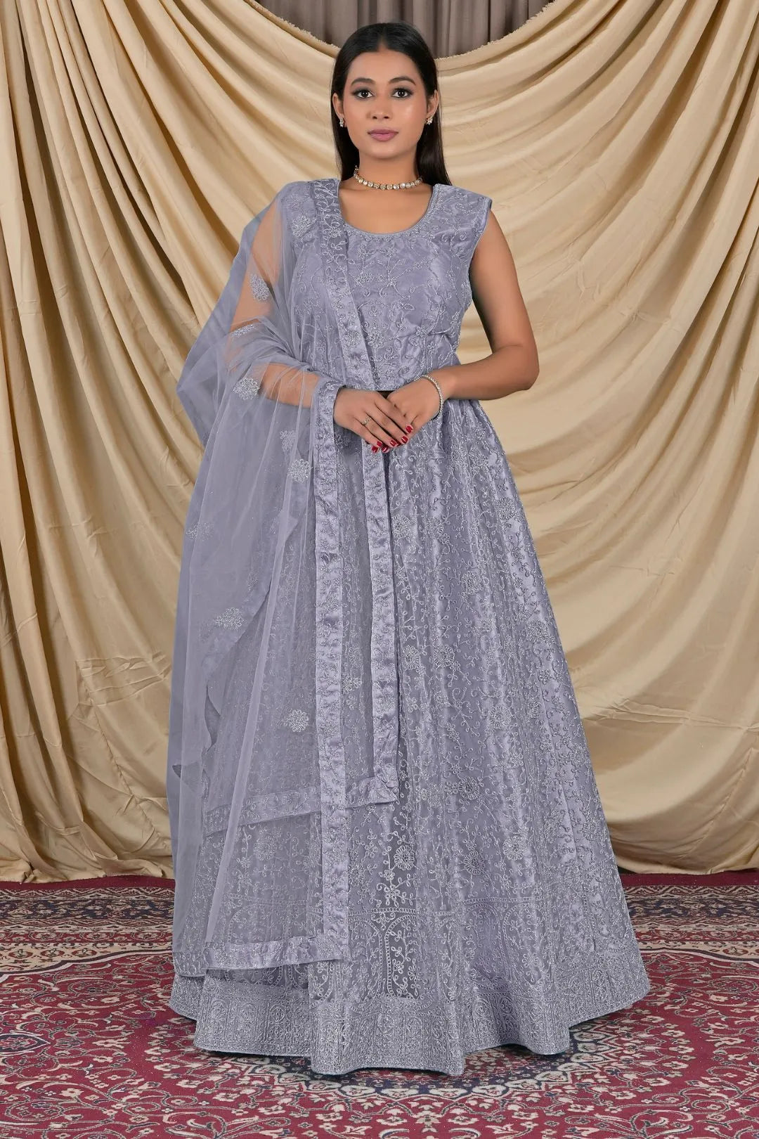 Lavender Net Readymade Lehenga Choli For Girls