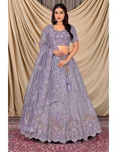 Lavender Party Wear Embroidered Twill Net Lehenga Choli For Women
