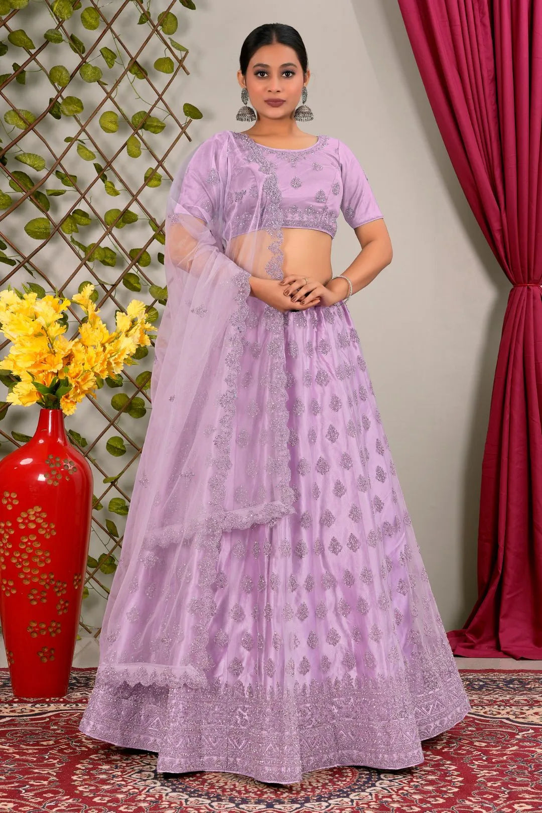 Lavender Party Wear Net Lehenga Choli For Weddings