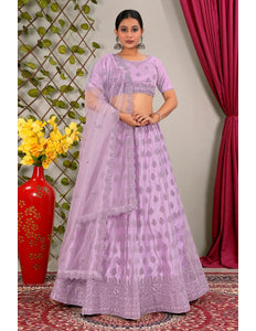 Lavender Party Wear Net Lehenga Choli For Weddings