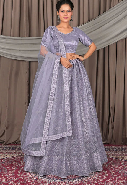 Lavender Party Wear Net Lehenga Choli For Women