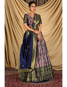 Lavender Silk Half Saree Lehenga With Zari work