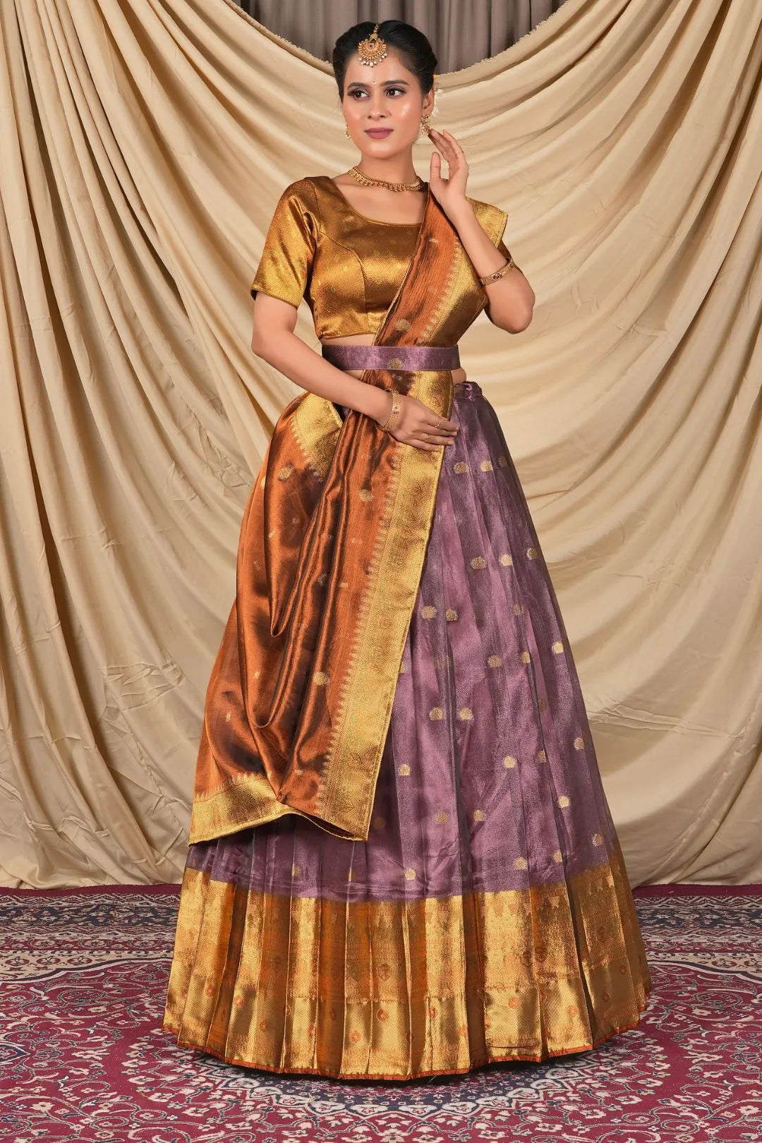 Lavender Tissue Silk Pattu Lehenga Choli For Women