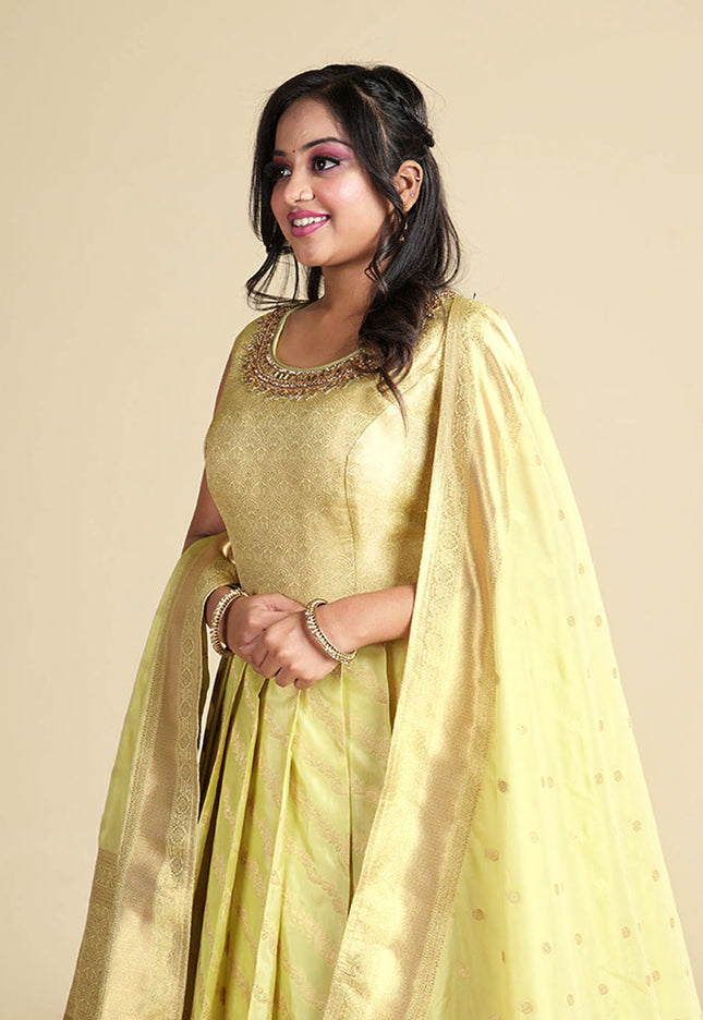 Lemon Banarasi Silk Gown