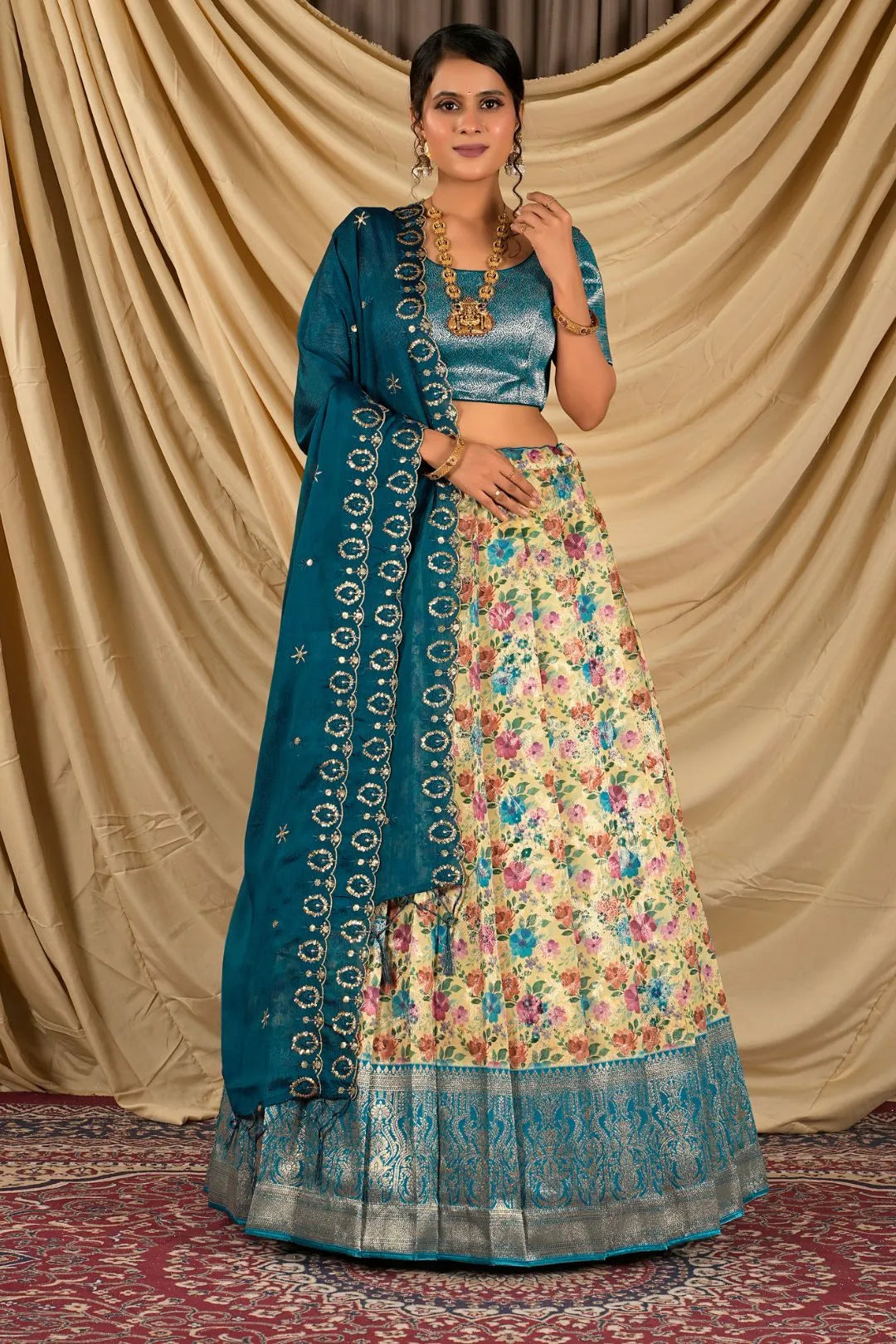 Lemon Digital Print Tissue Silk Lehenga Choli For Women