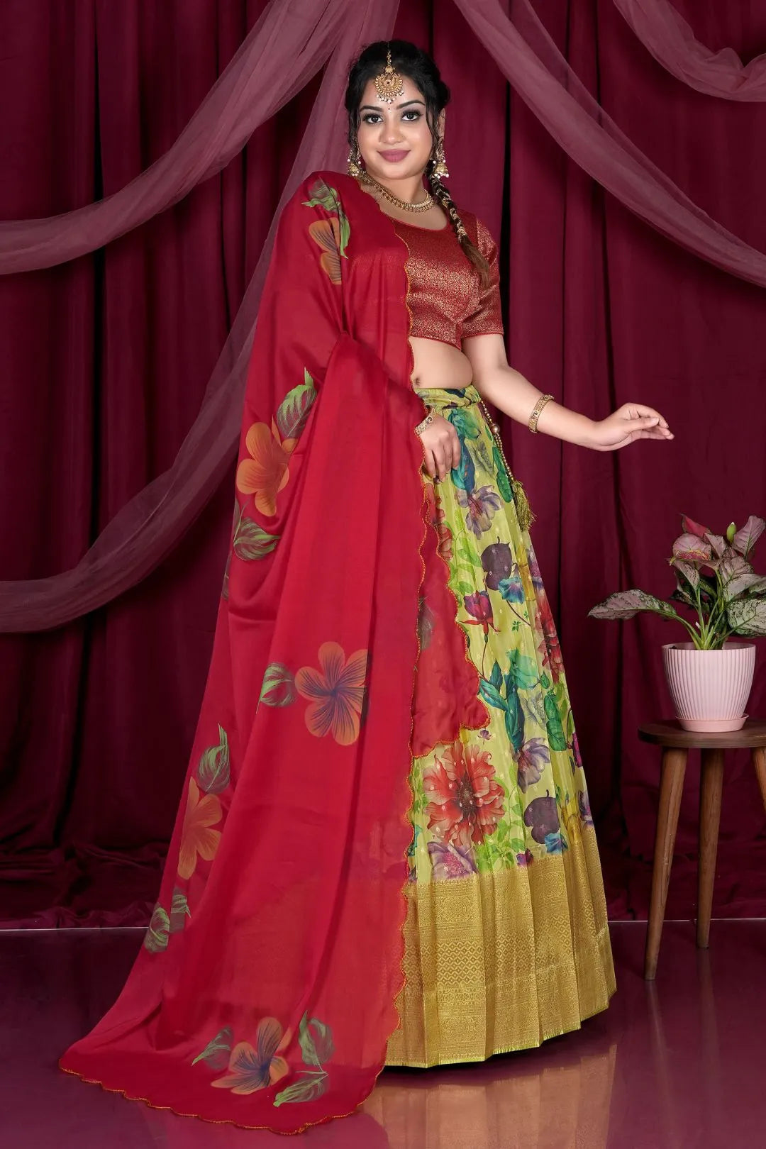 Lemon Viscose Half Saree With Digital Print