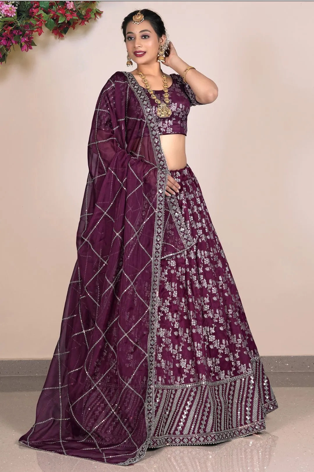 Magenta Viscose Fabric Half Saree For Women