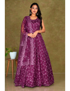 Maroon Colour Party Wear Net Gown For Women