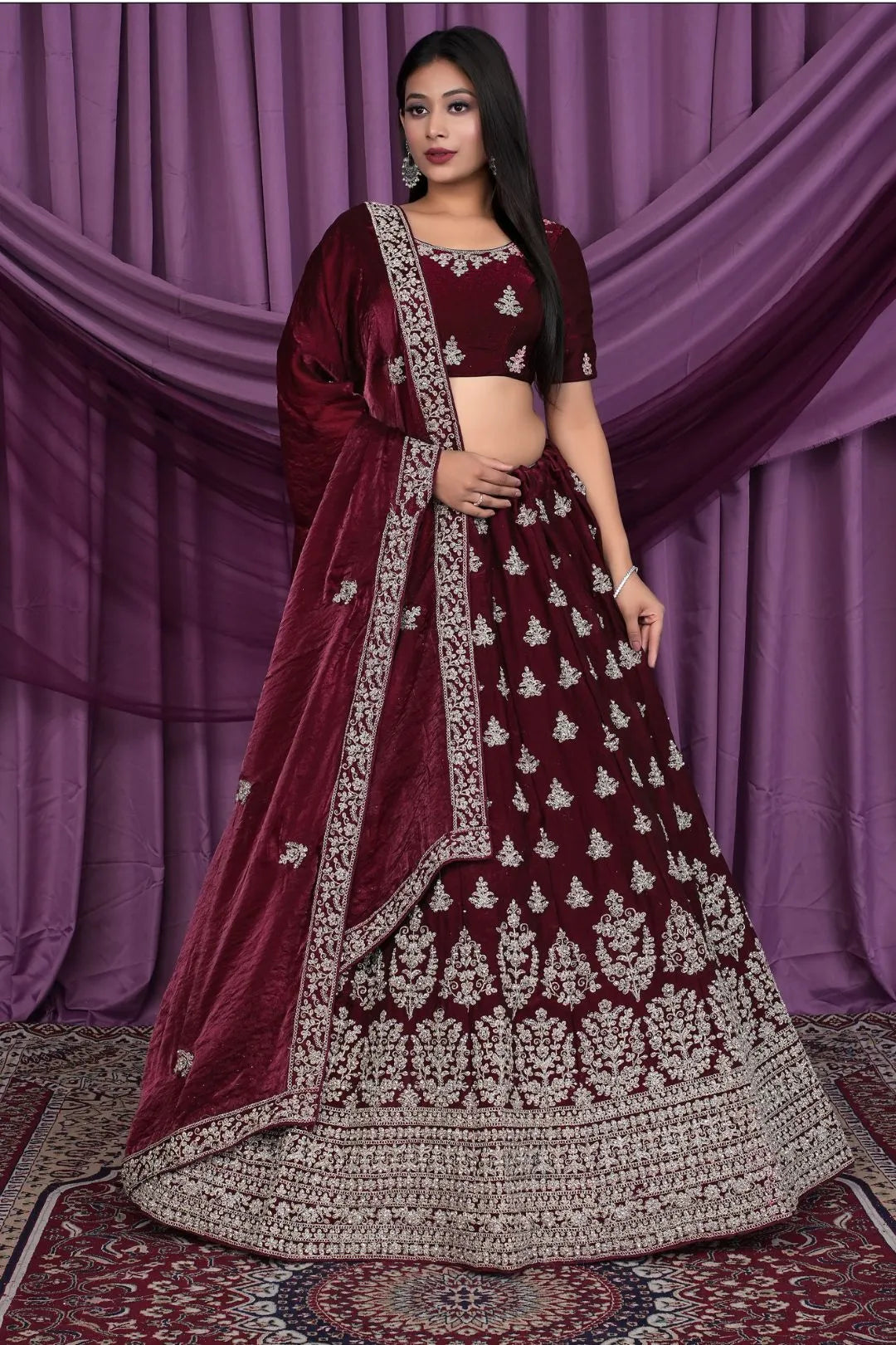 Maroon Fendy Silk Pattu Lehenga With Embroidery Work