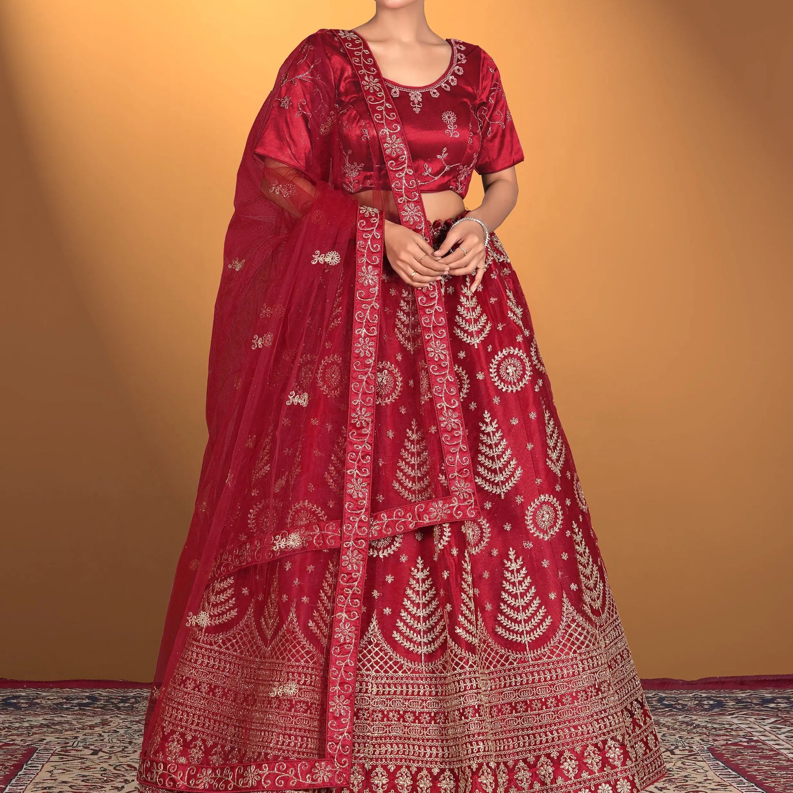 Red embroidered traditional outfit