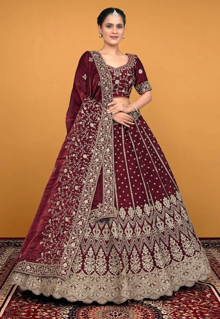 Maroon Traditional Fendy Silk Embroidered Lehenga Choli