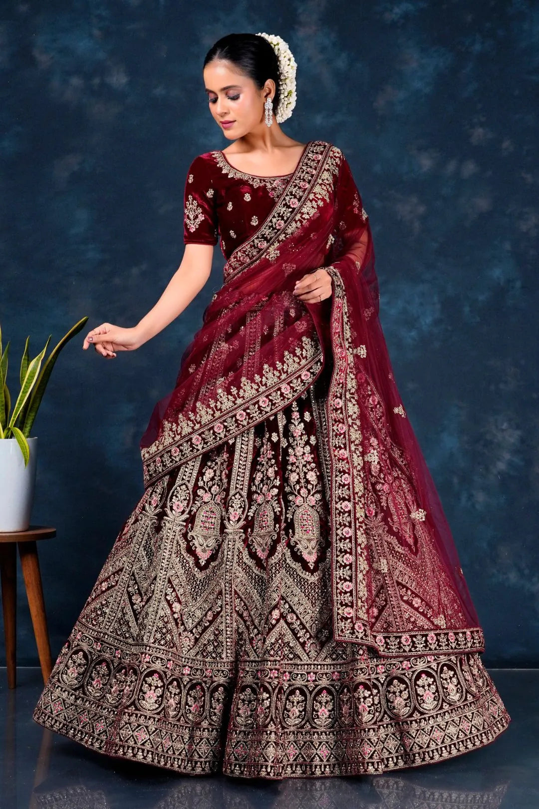 Maroon Wedding Lehenga for Bride in Velvet