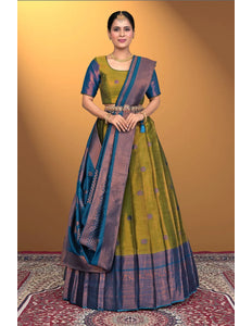 Mehendi Banarasi Pattu Half Saree With Zari Woven