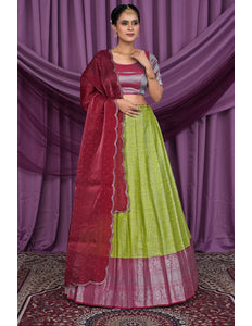 Mehendi Banarasi Silk Latest Lehenga Choli With Zari Work